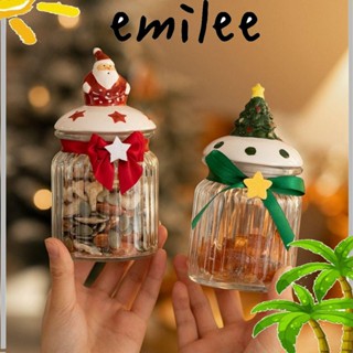 Emilee กระปุกแก้วใส่ขนมหวาน รูปซานตาคลอส ต้นคริสต์มาส แบบพกพา พร้อมฝาปิด สีแดง สําหรับใส่คุกกี้ ช็อคโกแลต ปี