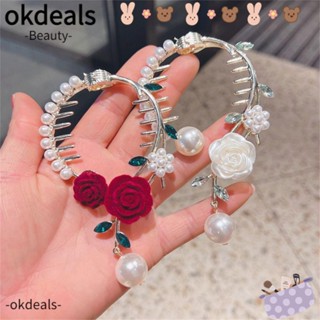 Okdeals กิ๊บติดผมโลหะ รูปดอกกุหลาบ ประดับเพชรเทียม