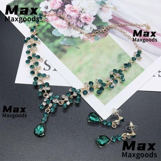 Maxg ชุดเครื่องประดับ สร้อยคอ คริสตัล สีเขียว แฟชั่นสําหรับผู้หญิง