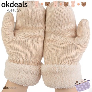 Okdeals ถุงมือผ้าขนสัตว์ถัก แบบหนา ให้ความอบอุ่น