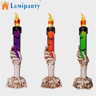 Lumiparty เชิงเทียน รูปกะโหลกผี ไร้เปลวไฟ สําหรับตกแต่งปาร์ตี้ฮาโลวีน บาร์ 3 แพ็ค