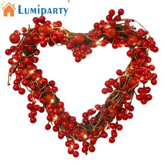 Lumiparty พวงหรีดผลไม้ปลอม สีแดง รูปหัวใจ พร้อมสายไฟ สําหรับตกแต่งงานแต่งงาน วันวาเลนไทน์