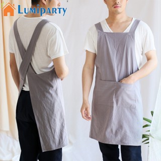 Lumiparty ผ้ากันเปื้อนครัว สไตล์ญี่ปุ่น ผ้ากันเปื้อน ไขว้หลัง พร้อมกระเป๋า สําหรับทํางาน ทําสวน ทําอาหาร ภาพวาด เบเกอรี่