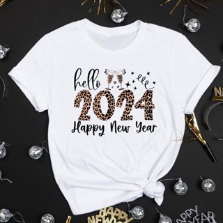 เสื้อยืดแขนสั้น พิมพ์ลาย Hello 2024 สําหรับผู้หญิง