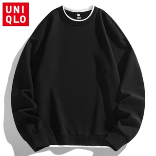 Uniqlo เสื้อกันหนาวแขนยาว คอกลม แบบสวมหัว แฟชั่นฤดูใบไม้ผลิ และฤดูใบไม้ร่วง สําหรับผู้ชาย