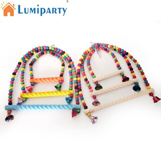 Lumiparty ชิงช้าไม้ธรรมชาติ พร้อมลูกปัดกระดิ่ง หลากสี ของเล่นสําหรับนกแก้ว