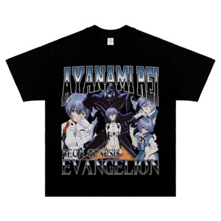 ราคาถูก 新世紀エヴァンゲリオン เสื้อยืดผ้าฝ้ายพิมพ์ลายย้อนยุค EVA Ayanami Rei เทรนด์อเมริกันแขนสั้นผู้ชายวินเทจ เสื้อคู่