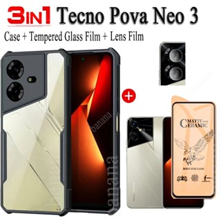 Tecno Pova Neo 3 เคสโทรศัพท์ กันกระแทก สําหรับ Pova Neo3 3 in 1 ฟิล์มเซรามิค นิ่ม ฝ้า + ฟิล์มกันรอยเลนส์กล้อง