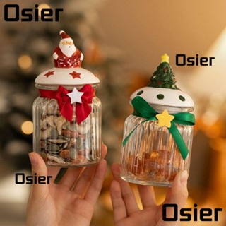 Osier1 โหลแก้วใส่ขนม คุกกี้ ช็อคโกแลต ลายซานตาคลอส สีแดง พร้อมฝาปิด แบบพกพา