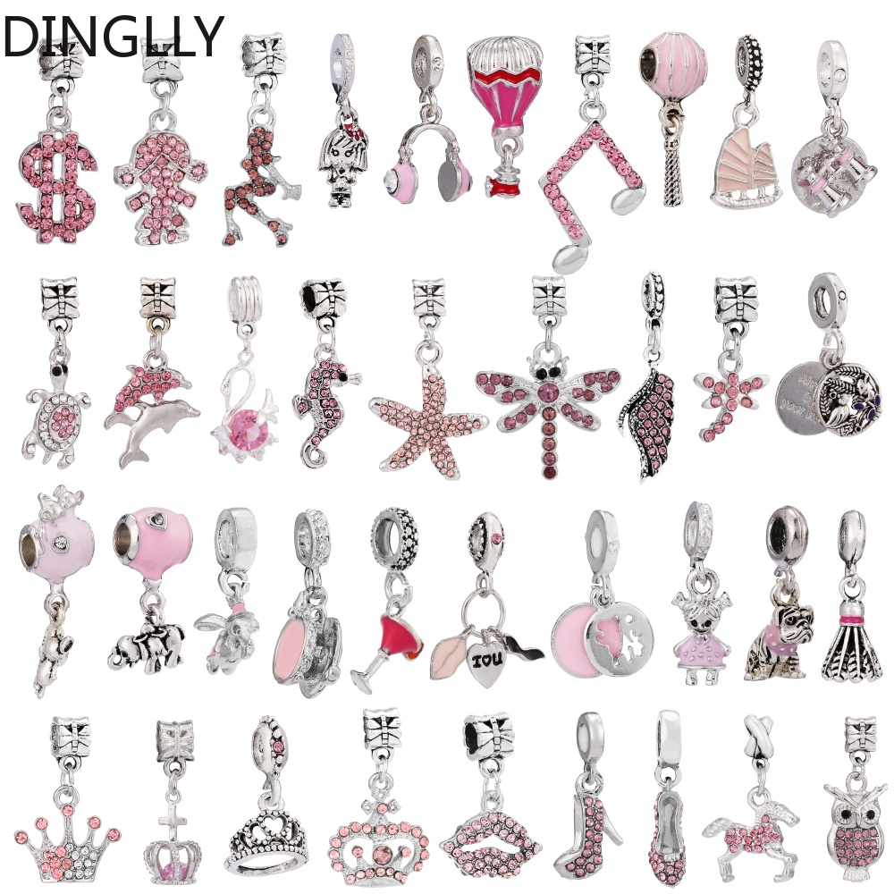 Dinglly จี้อัลลอย รูปสัตว์ สีชมพู ประดับพลอยเทียม สําหรับทําเครื่องประดับ รองเท้าส้นสูง ลิปสติก Diy