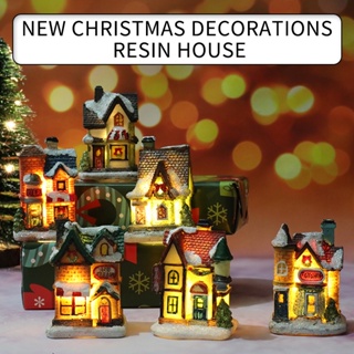 Christmas House Miniature Ornaments  Garden Dollhouse Party Decorations with Light