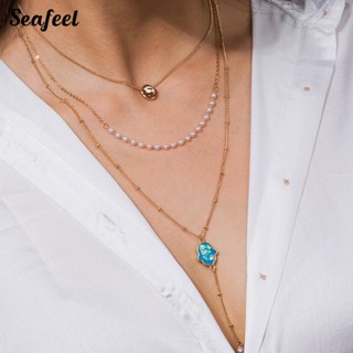 Seafeel สร้อยคอ จี้ไข่มุกเทียม หลายชั้น สไตล์โรมัน สําหรับผู้หญิง