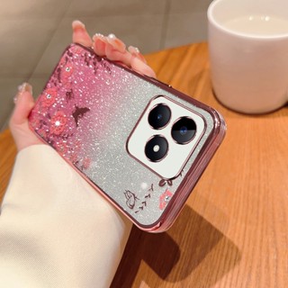 เคสโทรศัพท์มือถือแบบนิ่ม TPU กันกระแทก ลายดอกไม้ แต่งกลิตเตอร์ ไล่โทนสี หรูหรา สําหรับ Realme C53 C55 C33 C31 C35 C15 C12 Narzo 50 50A Prime N53