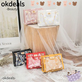 Okdeals กระเป๋าถือ PVC ใส ทรงสี่เหลี่ยม ลายดอกเบญจมาศ ขนาดเล็ก อเนกประสงค์ แฟชั่นสําหรับผู้หญิง