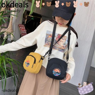 Okdeals กระเป๋าถือ กระเป๋าสะพายไหล่ ผ้าแคนวาส ขนาดเล็ก พิมพ์ลายน่ารัก ทรงสี่เหลี่ยม สําหรับสตรี นักเรียน