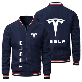 เสื้อแจ็กเก็ตลําลอง ขนาดใหญ่ ลายโลโก้ Tesla สไตล์สปอร์ต สําหรับผู้ชาย 2023