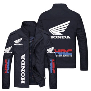 เสื้อแจ็กเก็ตเบสบอล แขนยาว มีซิป ลายโลโก้รถยนต์ Honda สีดํา แฟชั่นฤดูใบไม้ผลิ และฤดูใบไม้ร่วง สําหรับผู้ชาย