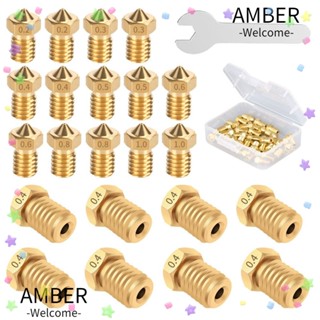 Amber หัวฉีดเอ็กซ์ทรูเดอร์ เส้นใยทองเหลือง 1.75 มม. หลายขนาด 0.2 มม. 0.3 มม. 0.4 มม. 0.5 มม. 0.6 มม. 0.8 มม. 1.0 มม. M6 V5 V6 22 ชิ้น