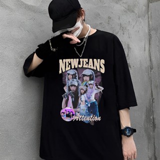 เสื้อยืดคุณภาพดี    เสื้อยืดแฟชั่น Kaos NewJeans Bootleg Kpop เสื้อยืด สีดํา สีเหลือง