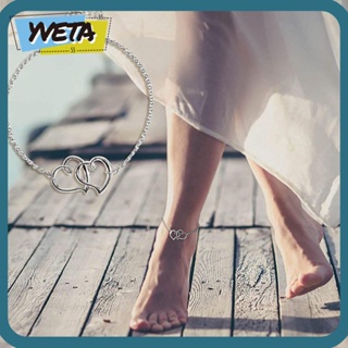 Yveta สร้อยข้อเท้าโซ่ จี้รูปหัวใจ สไตล์โบฮีเมียน ชายหาด ฤดูร้อน