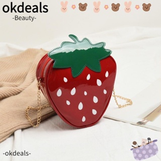 Okdeals กระเป๋าสะพายไหล่ กระเป๋าถือ สะพายข้าง หนัง Pu ทรงสตรอเบอร์รี่ แต่งสายโซ่น่ารัก แฟชั่นสําหรับสตรี