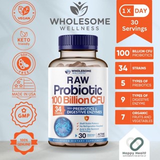 Wholesome Wellness Raw Probiotics 100 Billion CFU 34 Strains with Prebiotics (30 Capsules)