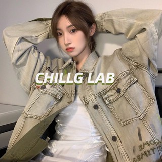 CHILLG LAB เสื้อแจ็คเก็ตผู้ชายฤดูใบไม้ร่วงทุกวันหลวมอินเทรนด์แขนยาวปกและตัวเลขเสื้อแจ็คเก็ตแจ๊กเก็ตเยาวชนกระดุมแถวเดียว