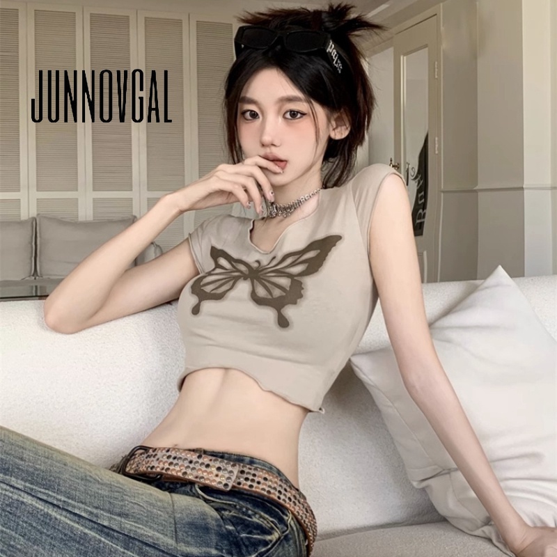 Junnovgal ใหม่ เสื้อกล้าม อเนกประสงค์ พิมพ์ลายผีเสื้อ เซ็กซี่ สไตล์วินเทจ แฟชั่นสําหรับสตรี 2023