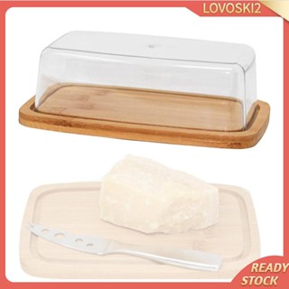 [Lovoski2] จานไม้ไผ่ ทรงสี่เหลี่ยม พร้อมฝาปิด สําหรับใส่เนย เนย เนย เนย ในตู้เย็น