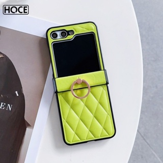 Hoce ZFlip5 เคสโทรศัพท์มือถือหนัง PU ฝาพับ พร้อมแหวนขาตั้ง หรูหรา สีพื้น สําหรับ Samsung Galaxy Z Flip 5 5G Z Flip 4 Z Flip 3