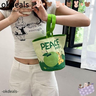 Okdeals กระเป๋าถือ กระเป๋าสะพายไหล่ ผ้าแคนวาส พิมพ์ลายการ์ตูน ความจุสูง สีพื้น สําหรับเด็กผู้หญิง