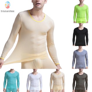 【TRSBX】Comfortable and Stylish Mens Ice Silk Super Slim Top Long Sleeve Thermal T Shirt