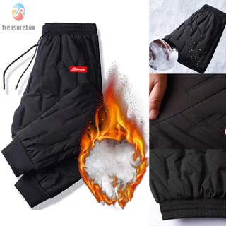 【TRSBX】Men Trousers Plus Size Soft Solid Color Thermal Thick Warm Black Casual