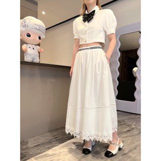 AODP MIU MIU 23 autumn and winter New ribbon elastic waist skirt womens skirt swing design embroidered lotus fashion all-match wrap skirt