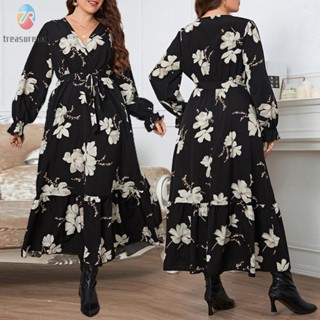 【TRSBX】Women Long Sleeve Dress Floral Ladies Long Dress Breathable Comfortable