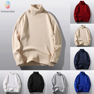 【TRSBX】Mens Sweater Plus Size Solid Color Turtleneck Warm Fashion Knitwear Tops