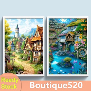 [boutique520.th] ชุดปักครอสติช ผ้าฝ้าย 11CT พิมพ์ลายกระท่อม ขนาด 40x60 ซม.