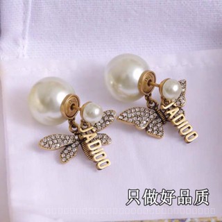 0823-SPSDY Dijia Butterfly Dragonfly Asymmetric Cd Pearl Earrings Retro Female Stud Earrings Temperament Classic Style Earrings for Women H9TE