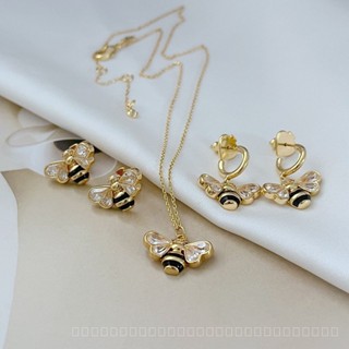 0823-SPSDY European and American New Accessories Cute Casual Style Zircon Glaze and Colours Gold-Plated Fun Little Bee Ear Studs Earrings and Necklace Set SMCE