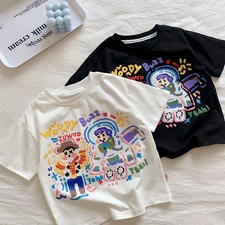 พร้อมส่ง เสื้อยืดแขนสั้นลําลอง ทรงหลวม พิมพ์ลายการ์ตูนน่ารัก แฟชั่นฤดูร้อน สไตล์เกาหลี และญี่ปุ่น สําหรับเด็กผู้ชาย และเด็กผู้หญิง