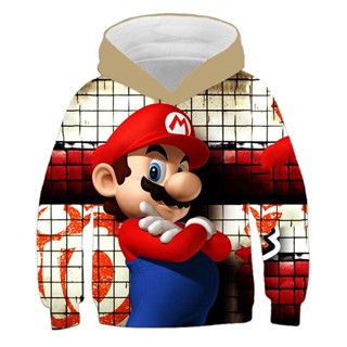 เสื้อกันหนาวแขนยาวลําลอง มีฮู้ด พิมพ์ลาย Super Mario 3 มิติ ทรงหลวม สไตล์ญี่ปุ่น สําหรับเด็กผู้ชาย และเด็กผู้หญิง