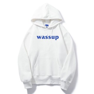 Fashion WASSUP เสื้อกันหนาวลําลอง มีฮู้ด พิมพ์ลายตัวอักษร ทรงหลวม เข้ากับทุกการแต่งกาย สําหรับผู้ชาย และผู้หญิง