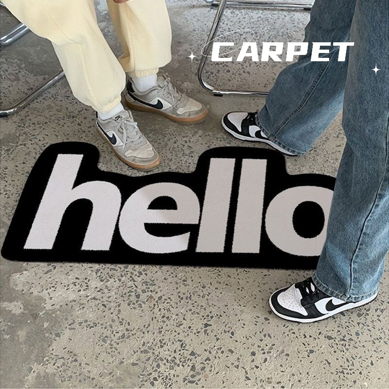 Ins พรมปูพื้น พิมพ์ลายตัวอักษร Hello Bed กันลื่น สําหรับห้องนอน ห้องน้ํา