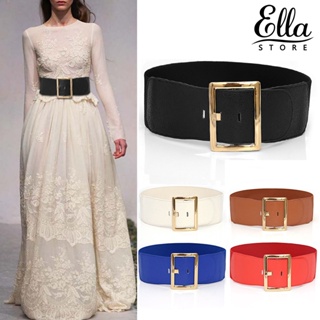 Ellastore123 เข็มขัดหนังเทียม ทรงกลม สีพื้น สไตล์วินเทจ แฟชั่น สําหรับผู้หญิง