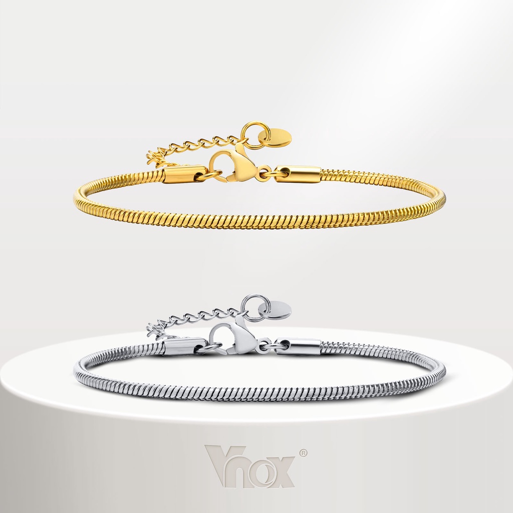 Vnox สร้อยข้อมือโซ่งู สเตนเลส ทรงกลม 1.2 มม. 2 มม. สีเงิน สีทอง สําหรับผู้หญิง และผู้ชาย