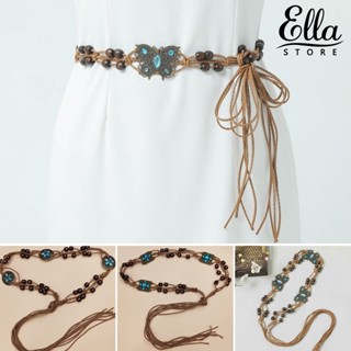 Ellastore123 เข็มขัดผ้าทอ โบฮีเมียน สุภาพสตรี ลูกปัด เข็มขัดเอว ปรับได้ ตกแต่งเข็มขัด ผู้หญิง ลําลอง โซ่เอว สวมใส่ได้ทุกวัน