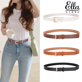 Ellastore123 เข็มขัดหนังเทียม หัวเข็มขัดโลหะ กันลื่น น้ําหนักเบา ทนทาน ปรับได้ สีพื้น สําหรับผู้หญิง