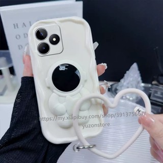 Phone Case Realme C51 C53 C55 C35 C30 C30s C33 C31 เคสโทรศัพท์มือถือแบบนิ่ม ลายนักบินอวกาศ พร้อมสายคล้องข้อมือ และที่ตั้งวาง สีวาว แฟชั่น สําหรับ