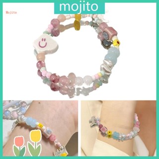 Mojito สร้อยข้อมือ ประดับลูกปัดดอกไม้ สีสันสดใส พร้อมจี้แมว สีแคนดี้ แฟชั่นฤดูร้อน