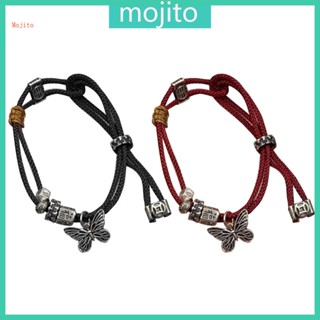 Mojito สร้อยข้อมือ กําไลข้อมือ จี้ผีเสื้อ สไตล์วินเทจ Y2k สายรัดข้อมือคู่ ปรับได้